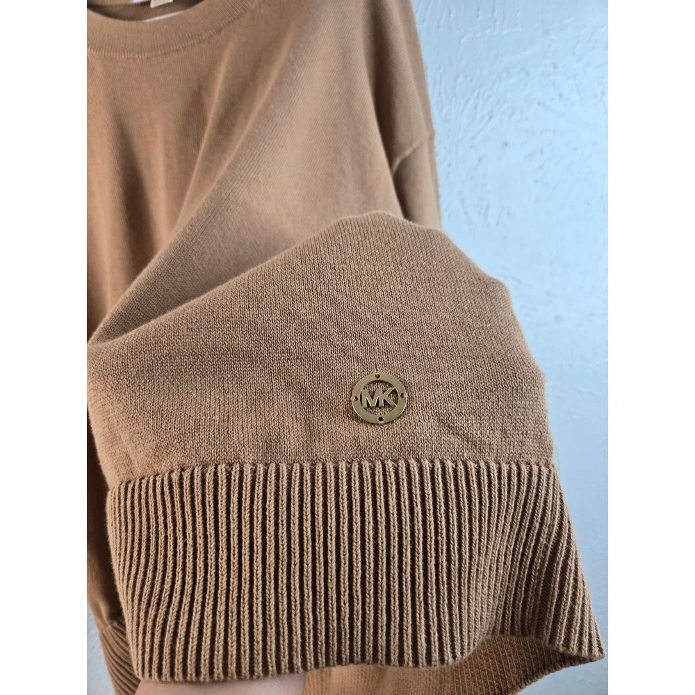Michael Kors Sweater XL Brown Oversized Slouchy High Low Crew Neck Pullover Knit